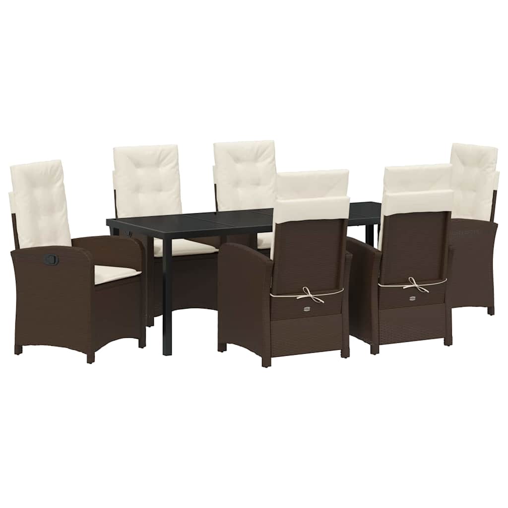 Tuin eettafelset met kussen 7 pcs Bruin poly rattan – afbeelding 2