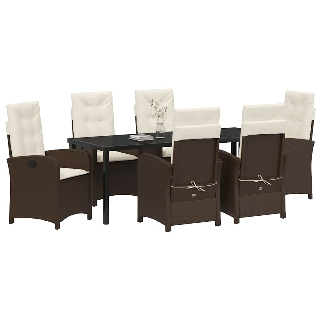 Tuin eettafelset met kussen 7 pcs Bruin poly rattan – afbeelding 3