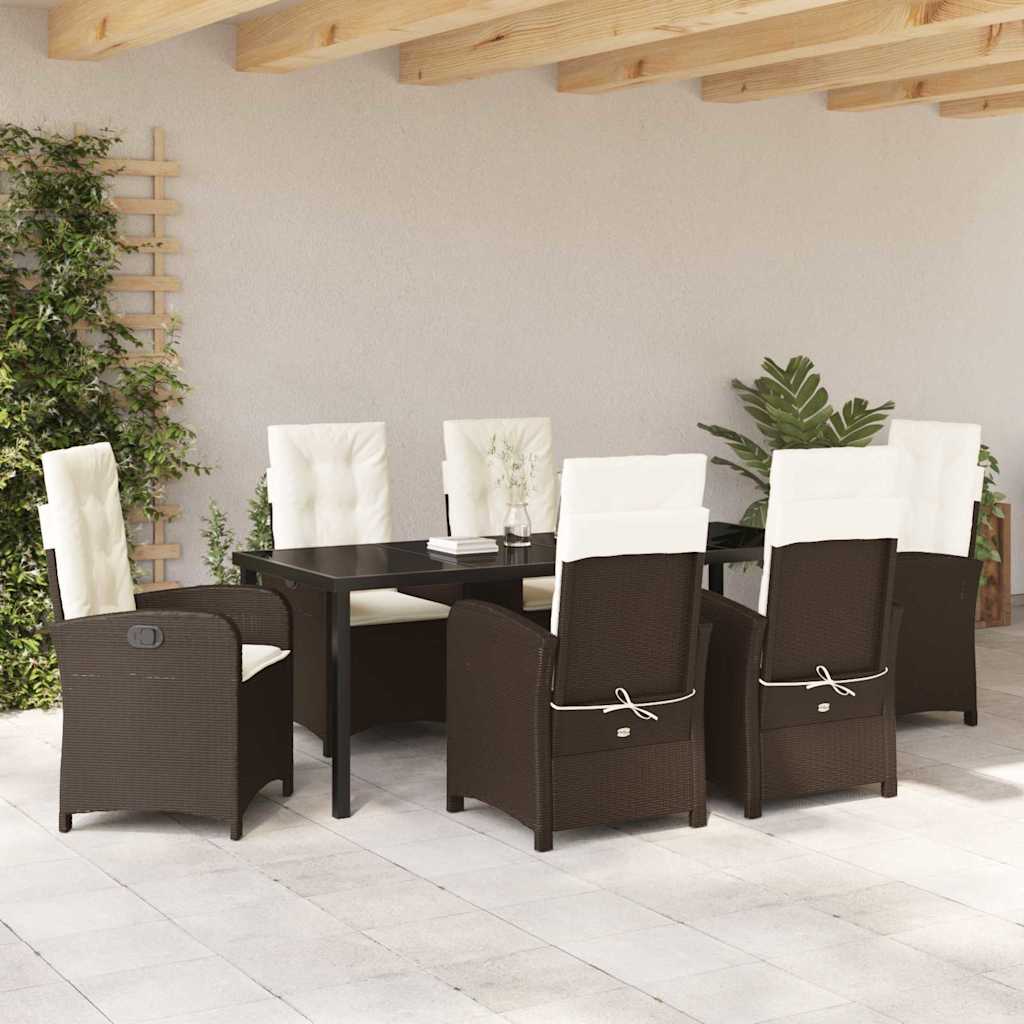 Tuin eettafelset met kussen 7 pcs Bruin poly rattan – afbeelding 4