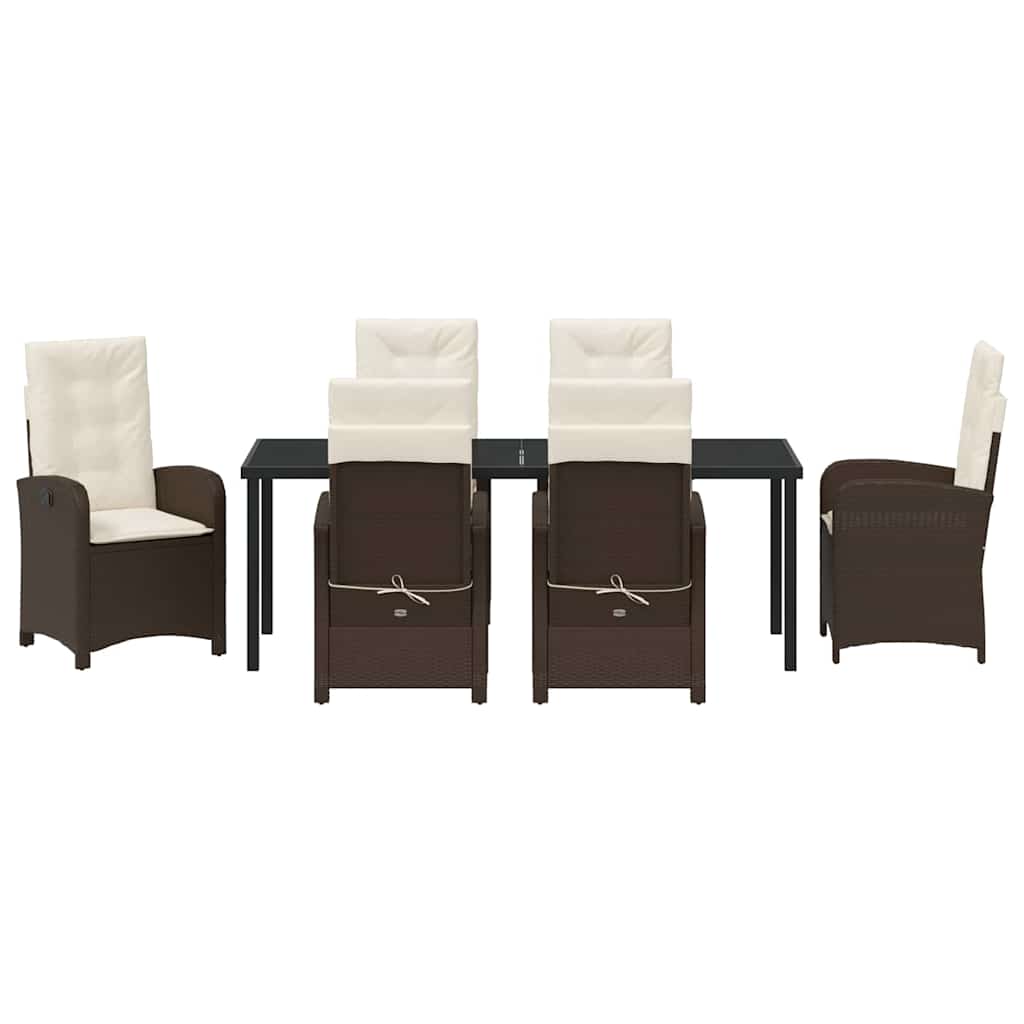 Tuin eettafelset met kussen 7 pcs Bruin poly rattan – afbeelding 7