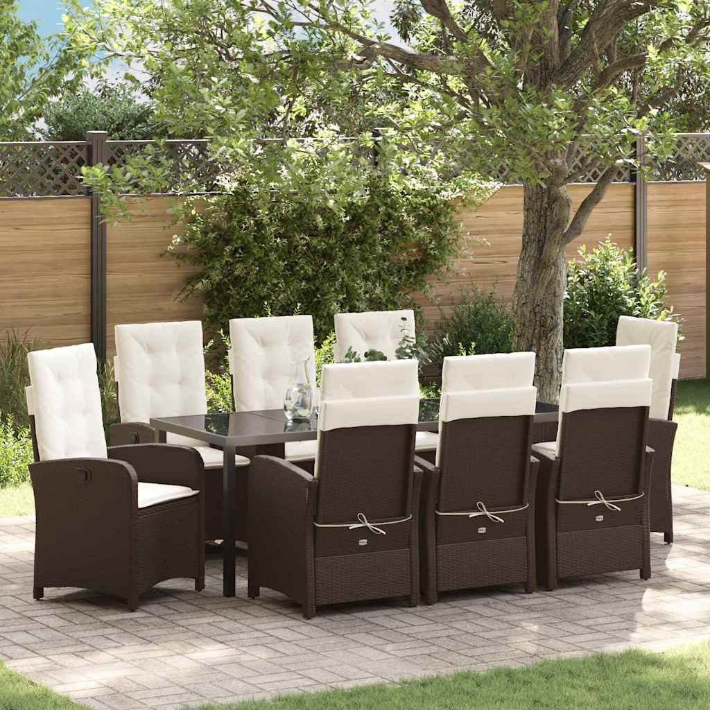Tuin eettafelset met kussen 9 pcs Bruin poly rattan – afbeelding 1