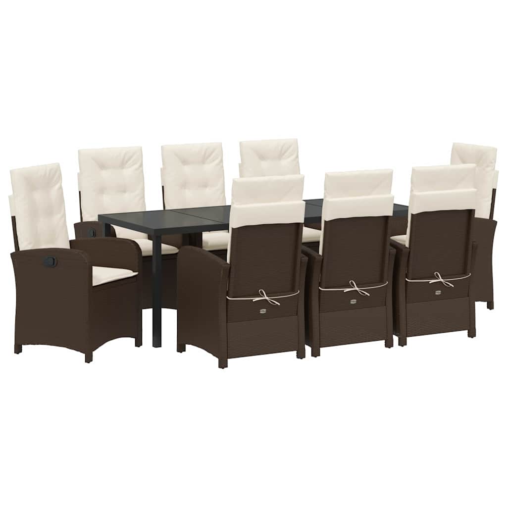 Tuin eettafelset met kussen 9 pcs Bruin poly rattan – afbeelding 2