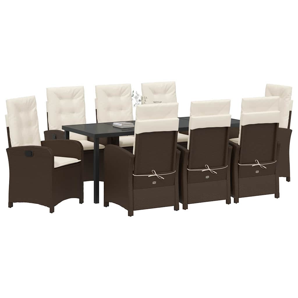 Tuin eettafelset met kussen 9 pcs Bruin poly rattan – afbeelding 3