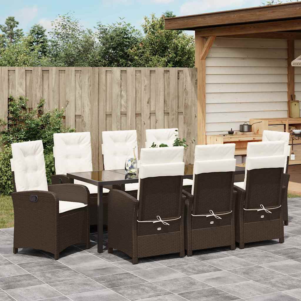 Tuin eettafelset met kussen 9 pcs Bruin poly rattan – afbeelding 4