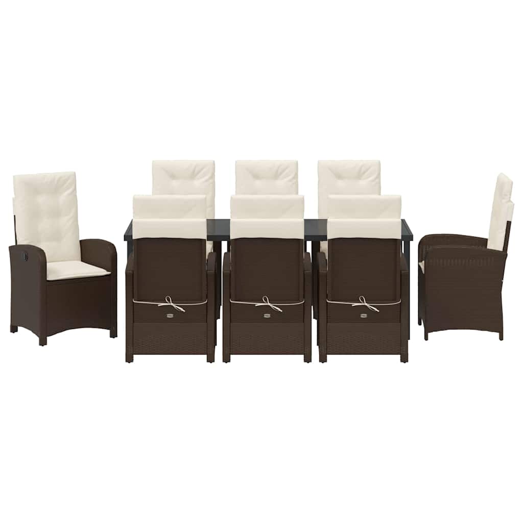 Tuin eettafelset met kussen 9 pcs Bruin poly rattan – afbeelding 7