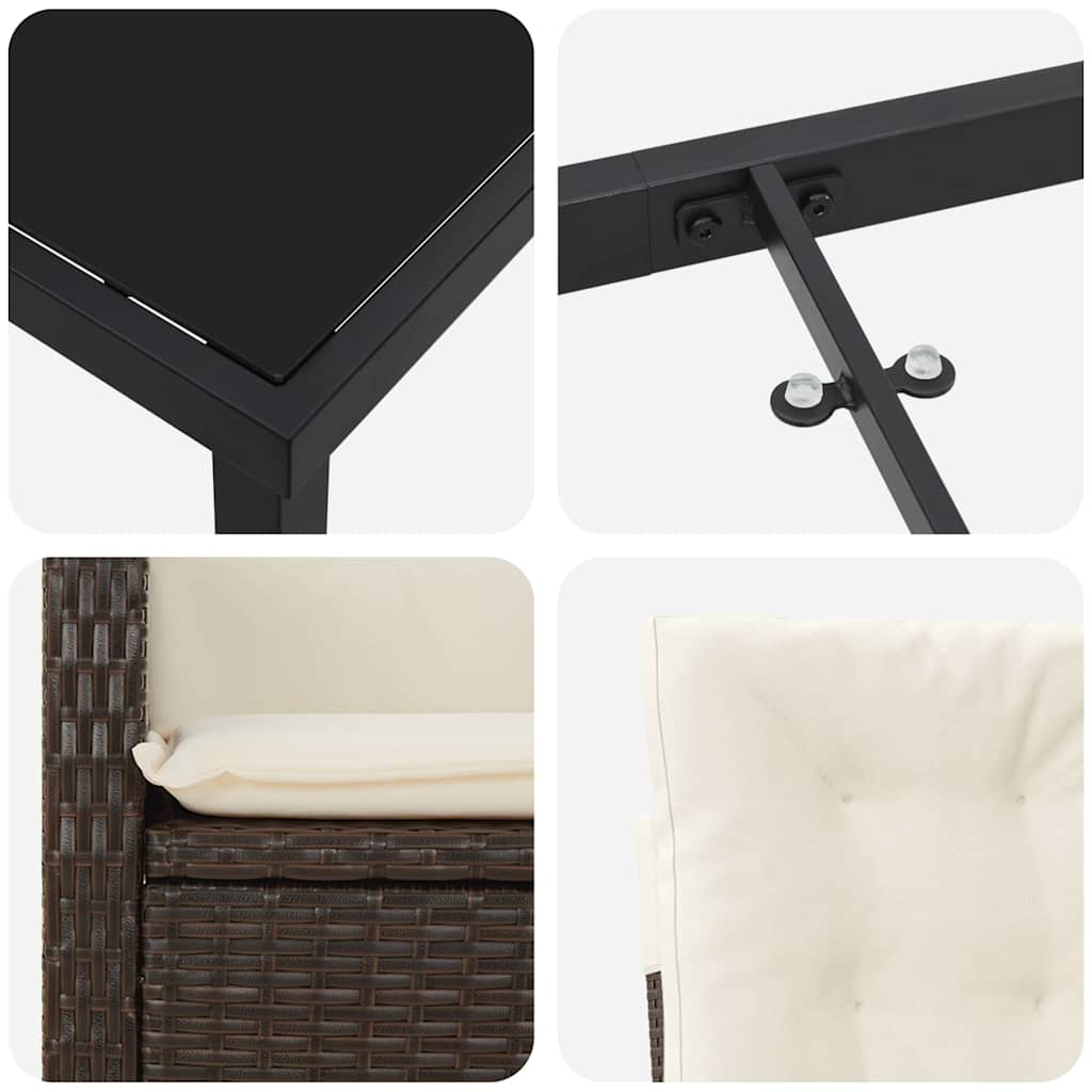 Tuin eettafelset met kussen 9 pcs Bruin poly rattan – afbeelding 9