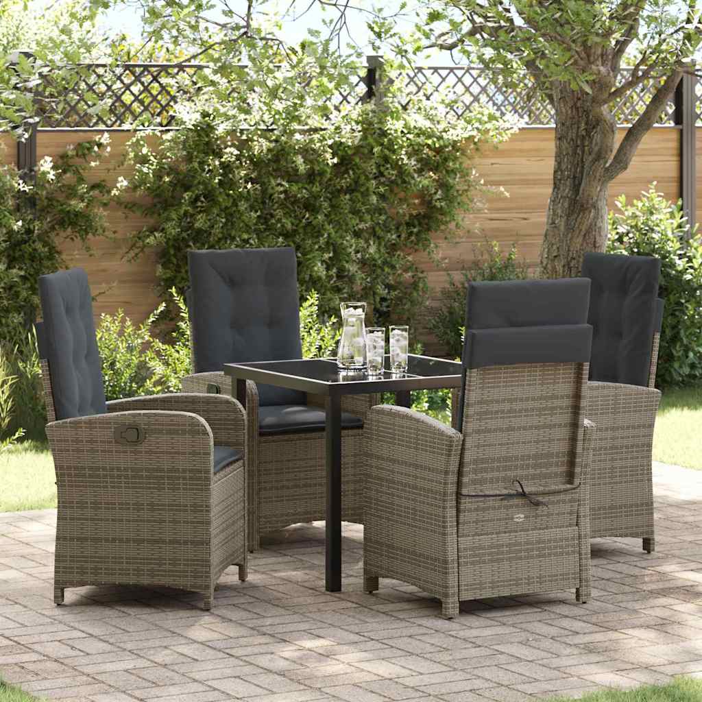 Tuin eettafelset met kussen 5 pcs Grijs poly rattan – afbeelding 1