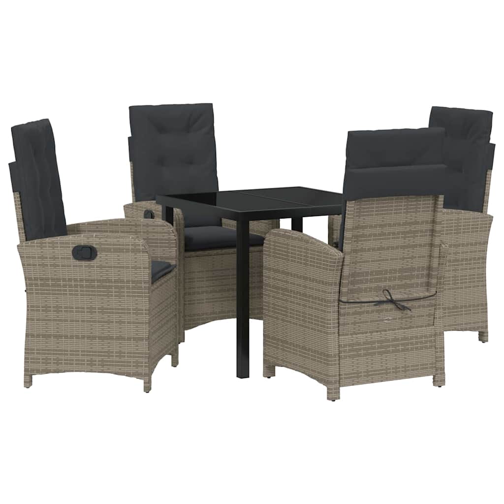 Tuin eettafelset met kussen 5 pcs Grijs poly rattan – afbeelding 2