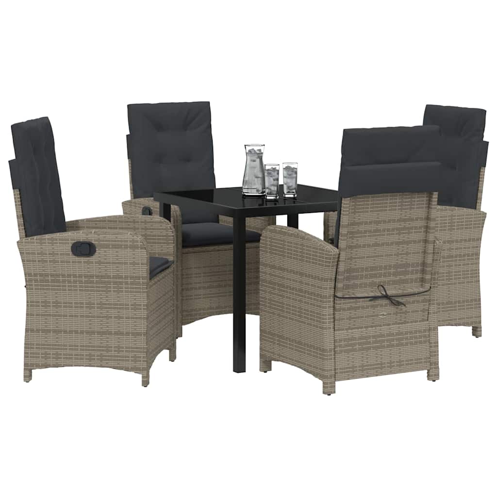 Tuin eettafelset met kussen 5 pcs Grijs poly rattan – afbeelding 3