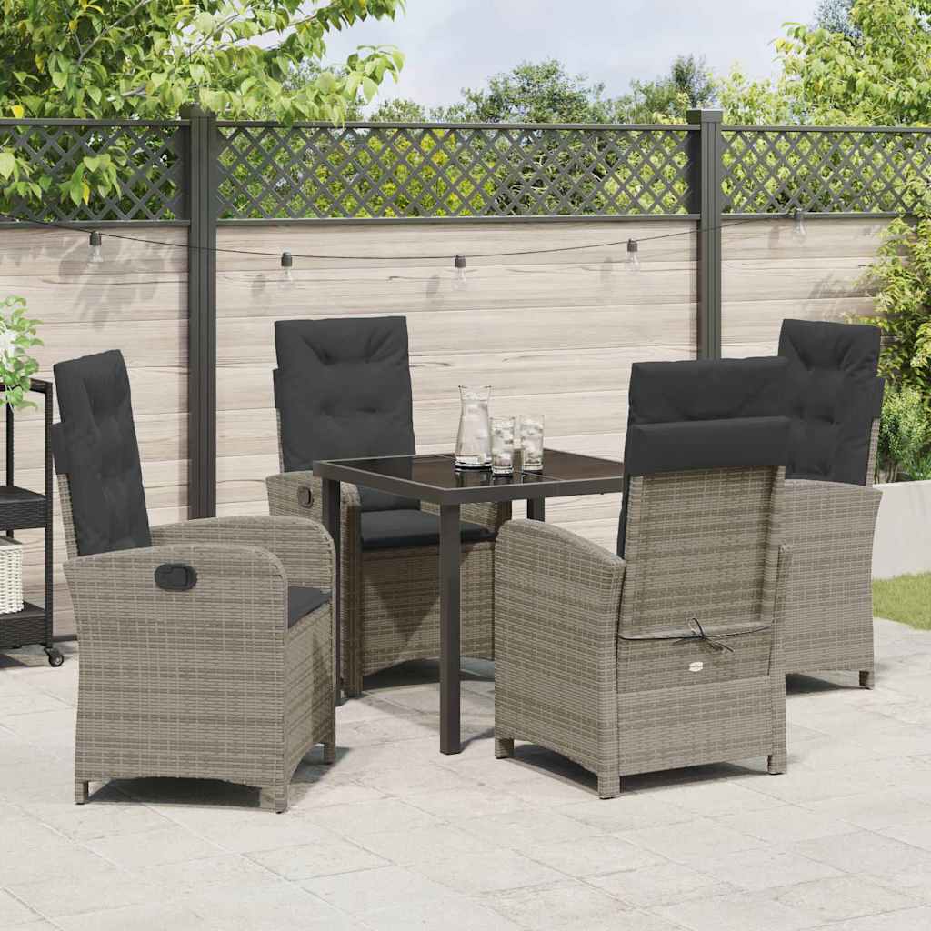 Tuin eettafelset met kussen 5 pcs Grijs poly rattan – afbeelding 4