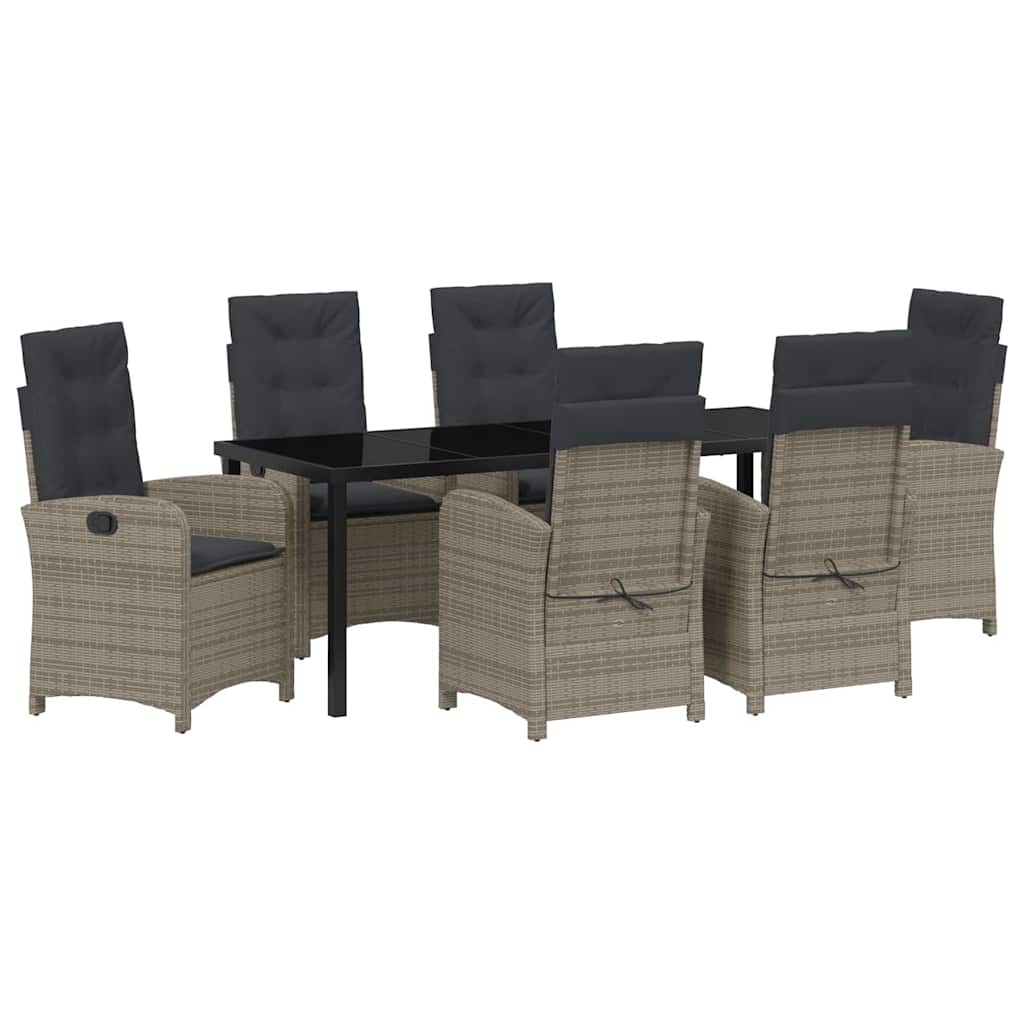 Tuin eettafelset met kussen 7 pcs Grijs poly rattan – afbeelding 2