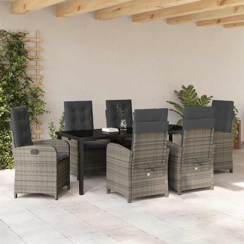 Tuin eettafelset met kussen 7 pcs Grijs poly rattan – afbeelding 4