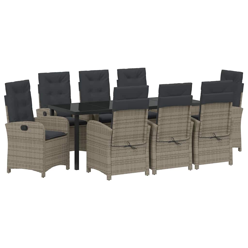 Tuin eettafelset met kussen 9 pcs Grijs poly rattan – afbeelding 2
