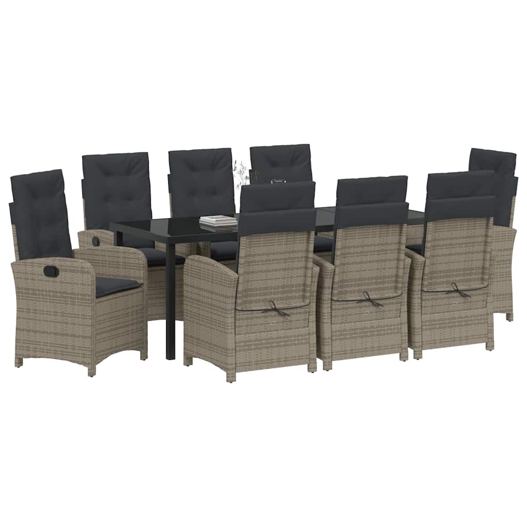 Tuin eettafelset met kussen 9 pcs Grijs poly rattan – afbeelding 3