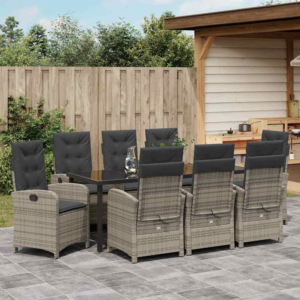 Tuin eettafelset met kussen 9 pcs Grijs poly rattan – afbeelding 4