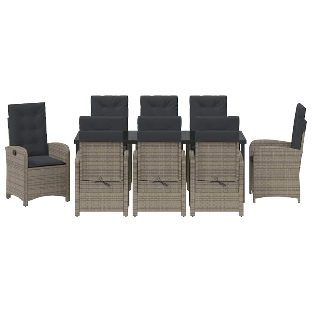Tuin eettafelset met kussen 9 pcs Grijs poly rattan – afbeelding 7