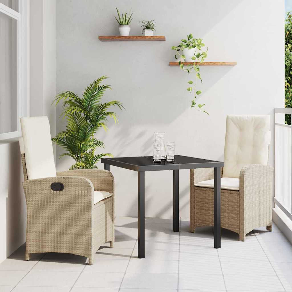 Tuin eettafelset met kussen 3 pcs Beige poly rattan – afbeelding 1