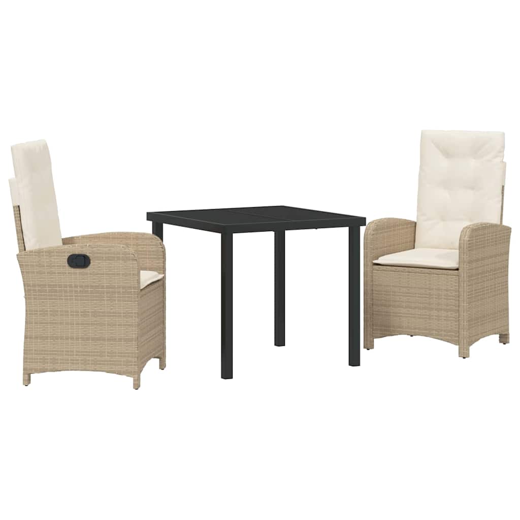 Tuin eettafelset met kussen 3 pcs Beige poly rattan – afbeelding 2