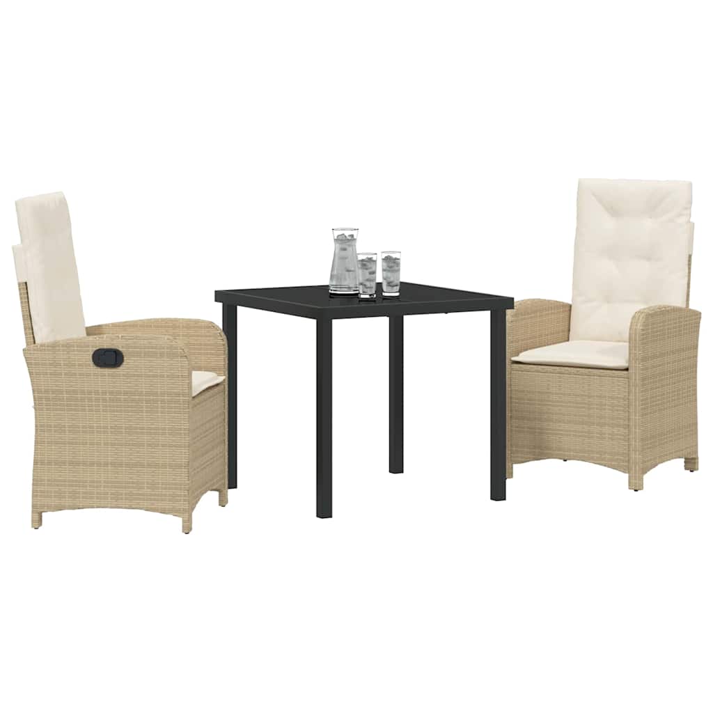 Tuin eettafelset met kussen 3 pcs Beige poly rattan – afbeelding 3