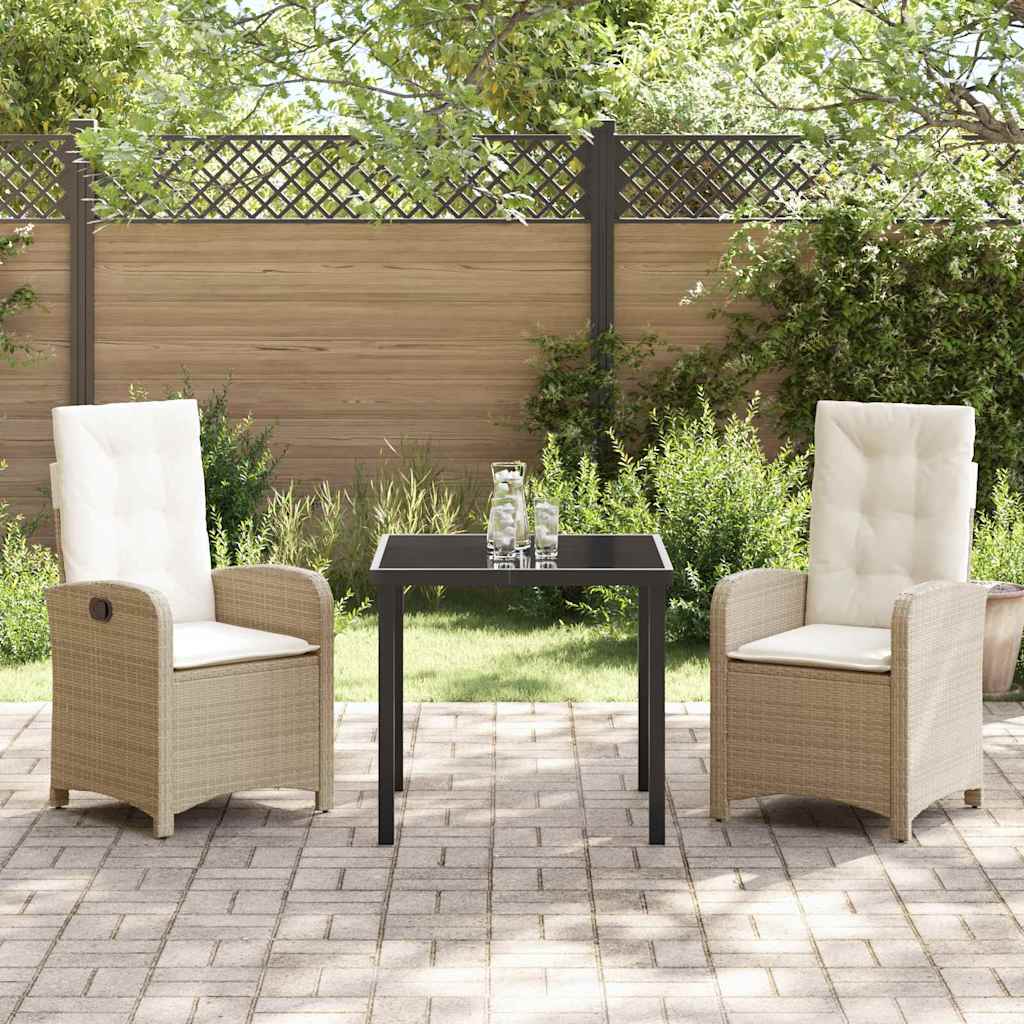 Tuin eettafelset met kussen 3 pcs Beige poly rattan – afbeelding 4