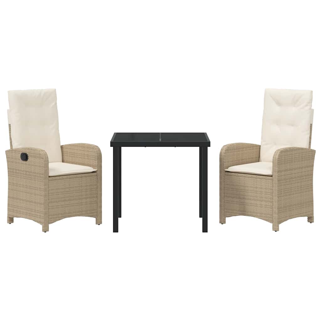 Tuin eettafelset met kussen 3 pcs Beige poly rattan – afbeelding 7
