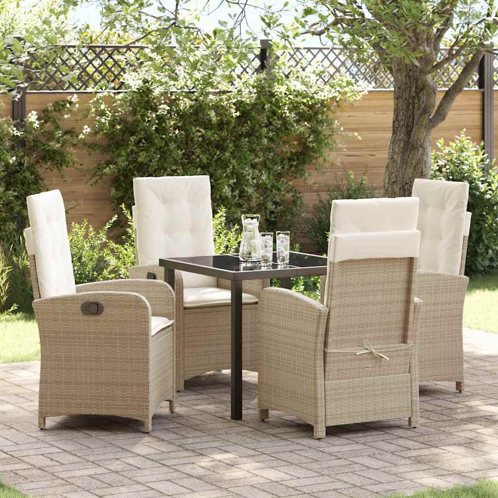 Tuin eettafelset met kussen 5 pcs Beige poly rattan – afbeelding 1