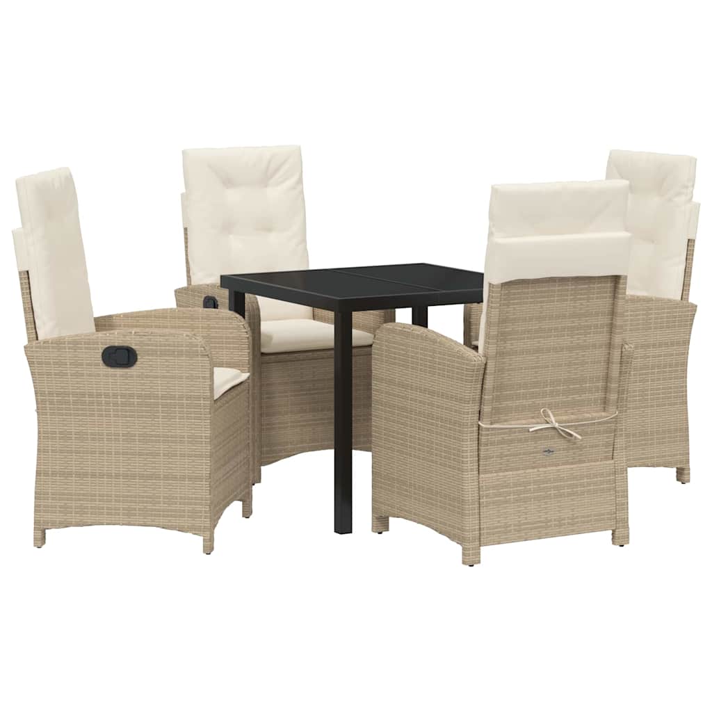Tuin eettafelset met kussen 5 pcs Beige poly rattan – afbeelding 2