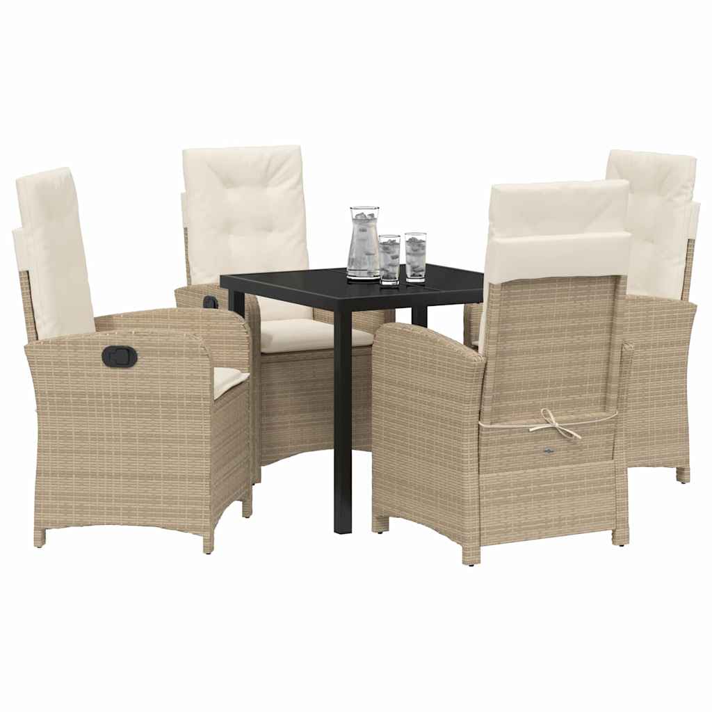 Tuin eettafelset met kussen 5 pcs Beige poly rattan – afbeelding 3