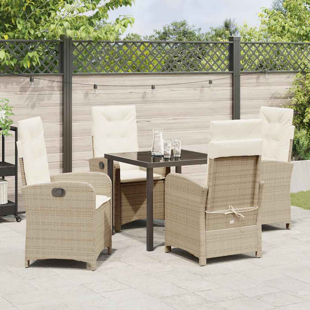 Tuin eettafelset met kussen 5 pcs Beige poly rattan – afbeelding 4