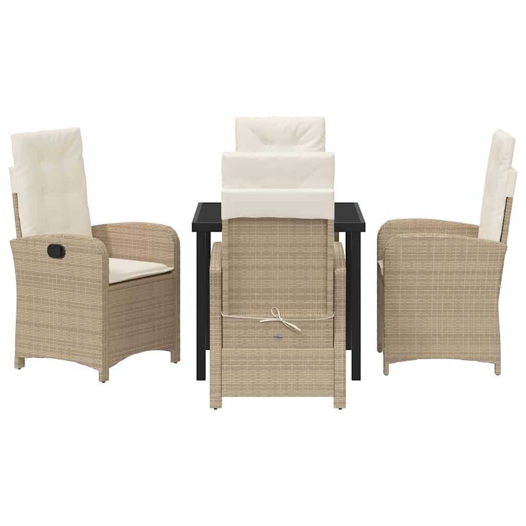 Tuin eettafelset met kussen 5 pcs Beige poly rattan – afbeelding 7