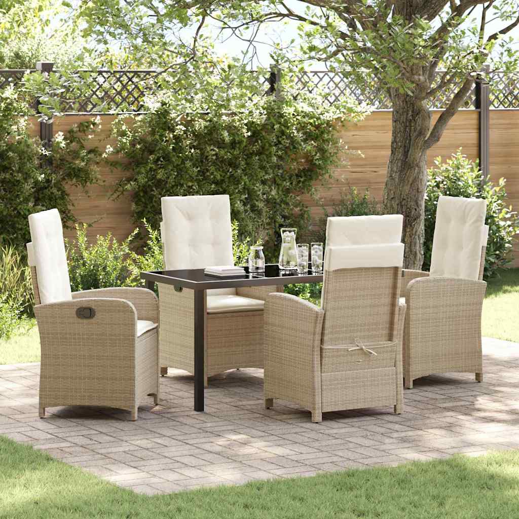Tuin eettafelset met kussen 5 pcs Beige poly rattan – afbeelding 1