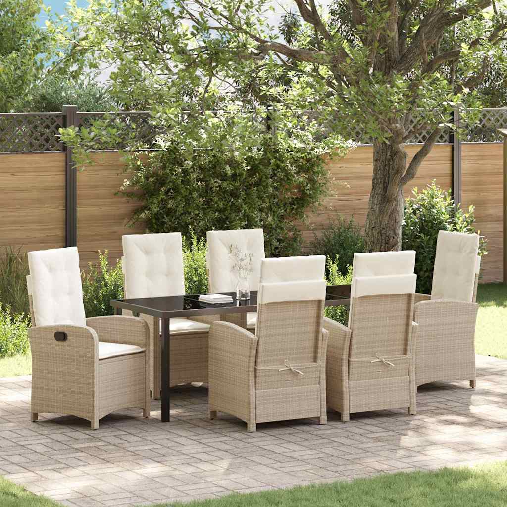 Tuin eettafelset met kussen 7 pcs Beige poly rattan – afbeelding 1