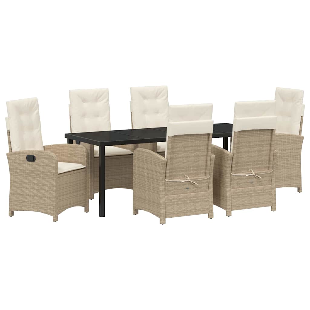 Tuin eettafelset met kussen 7 pcs Beige poly rattan – afbeelding 2