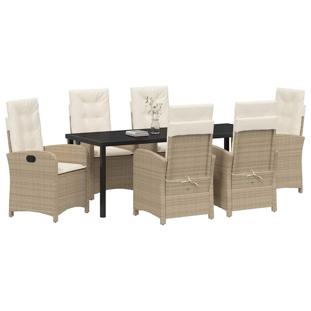 Tuin eettafelset met kussen 7 pcs Beige poly rattan – afbeelding 3