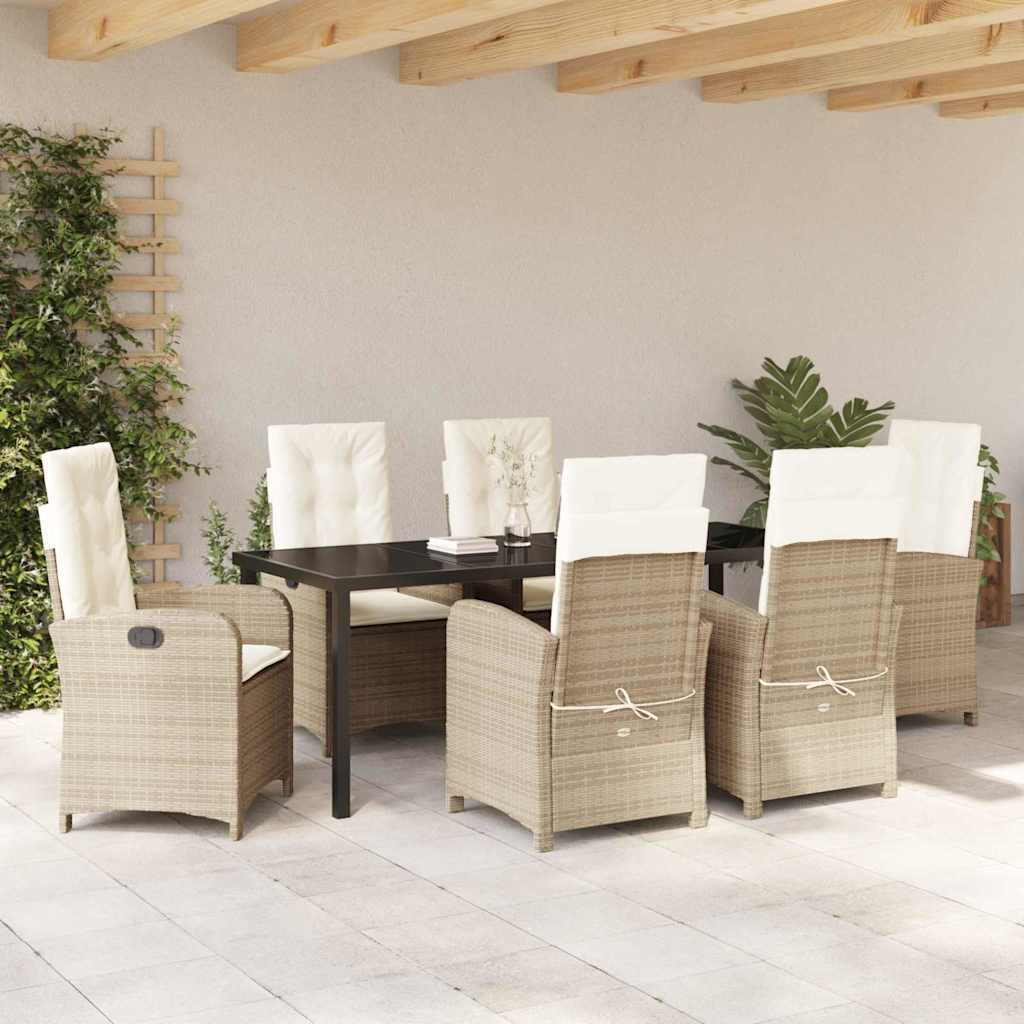 Tuin eettafelset met kussen 7 pcs Beige poly rattan – afbeelding 4