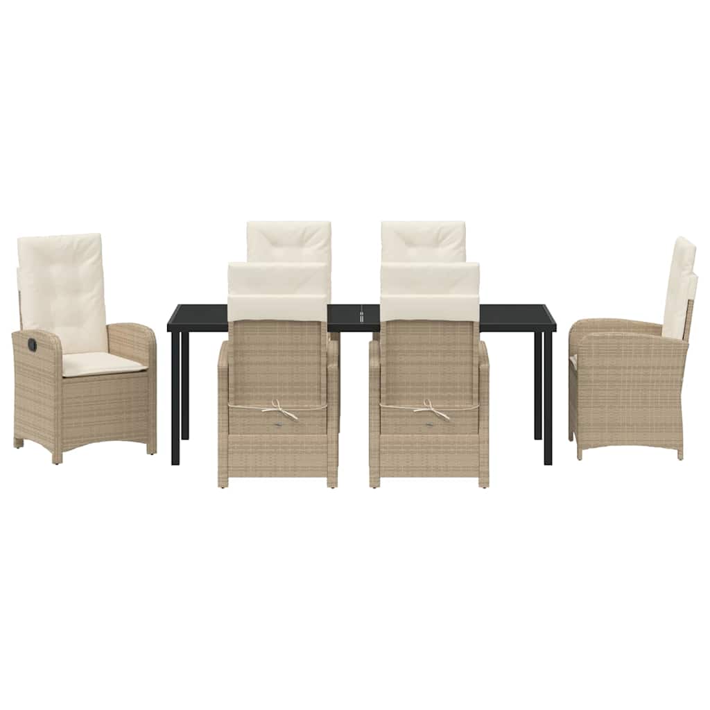 Tuin eettafelset met kussen 7 pcs Beige poly rattan – afbeelding 7