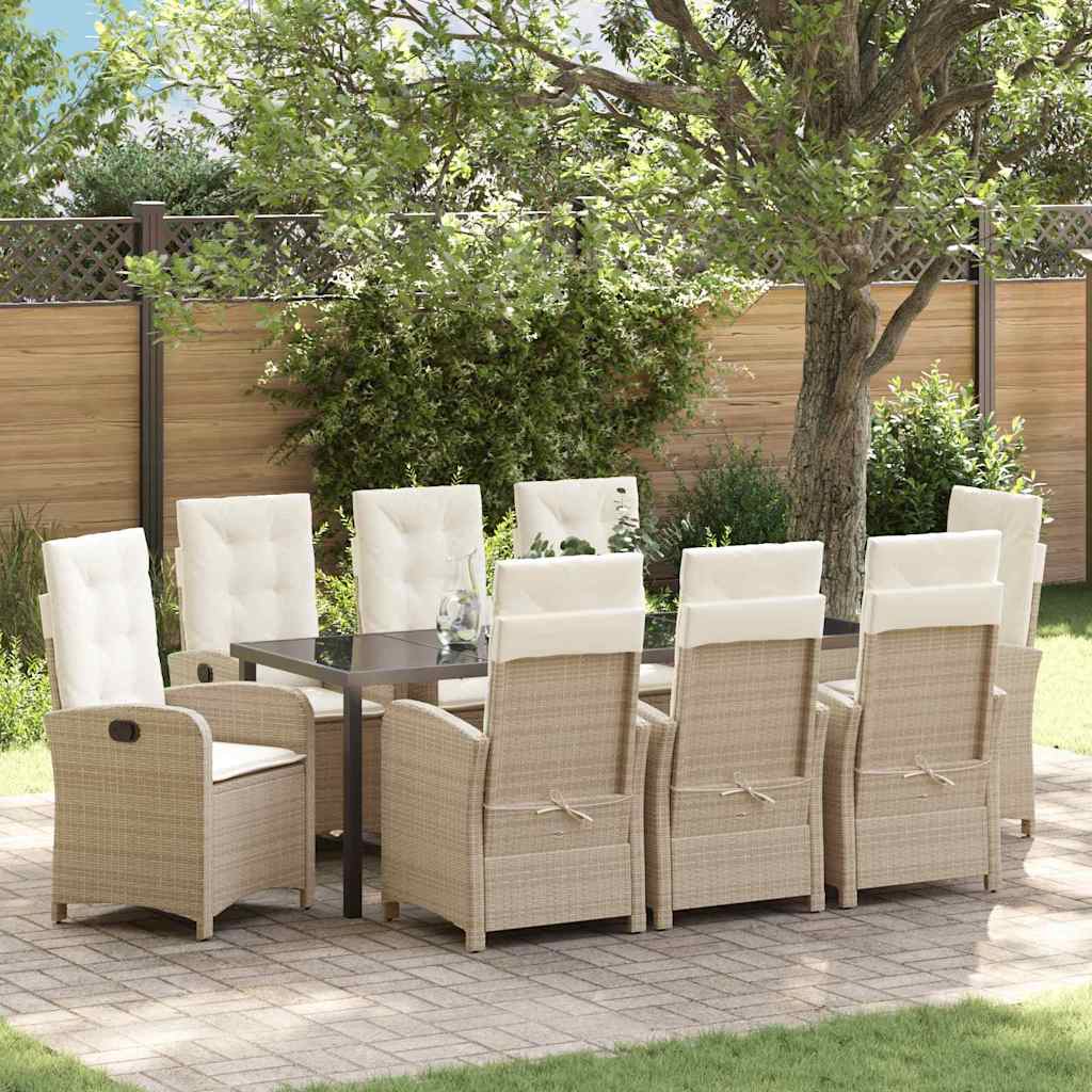Tuin eettafelset met kussen 9 pcs Beige poly rattan – afbeelding 1