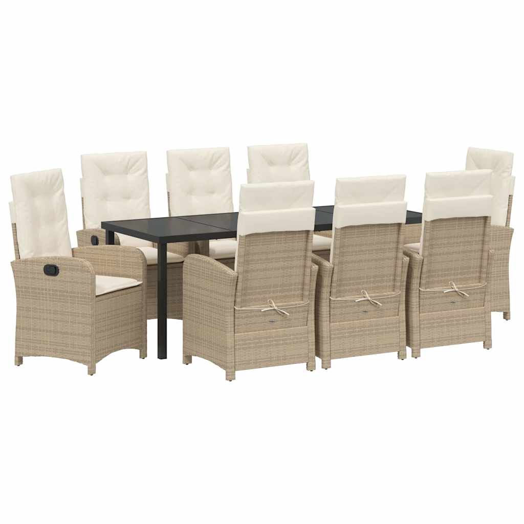 Tuin eettafelset met kussen 9 pcs Beige poly rattan – afbeelding 2