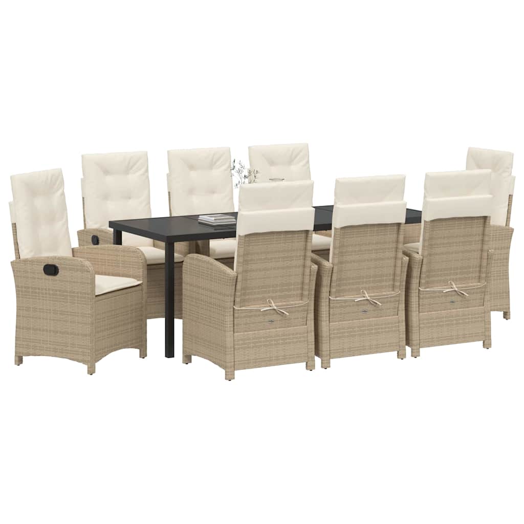 Tuin eettafelset met kussen 9 pcs Beige poly rattan – afbeelding 3