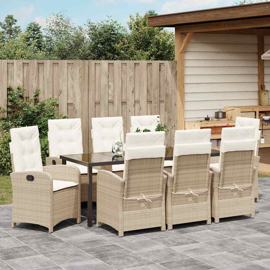 Tuin eettafelset met kussen 9 pcs Beige poly rattan – afbeelding 4