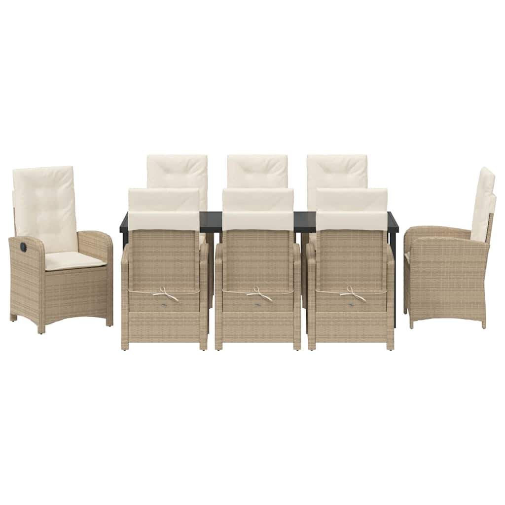 Tuin eettafelset met kussen 9 pcs Beige poly rattan – afbeelding 7