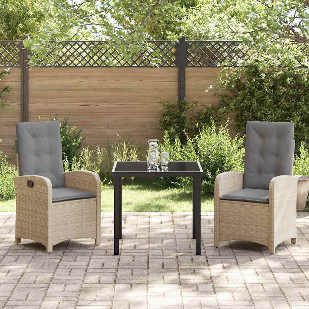 Tuin eettafelset met kussen 3 pcs Beige poly rattan – afbeelding 1