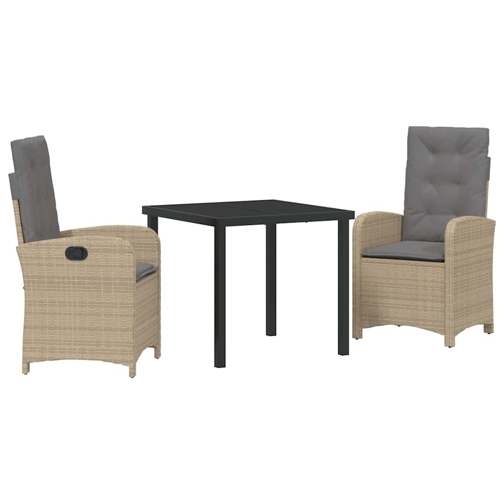 Tuin eettafelset met kussen 3 pcs Beige poly rattan – afbeelding 2