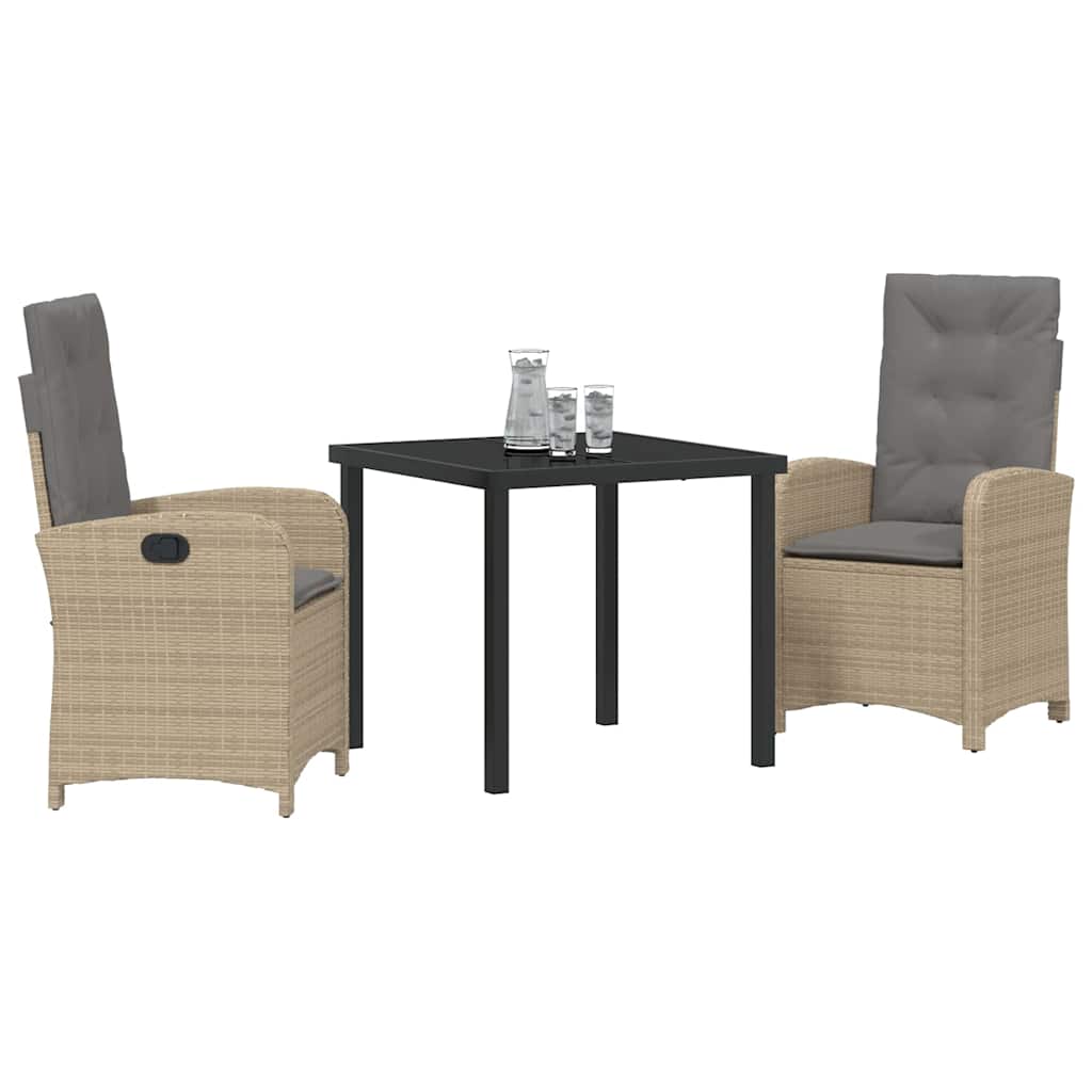 Tuin eettafelset met kussen 3 pcs Beige poly rattan – afbeelding 3