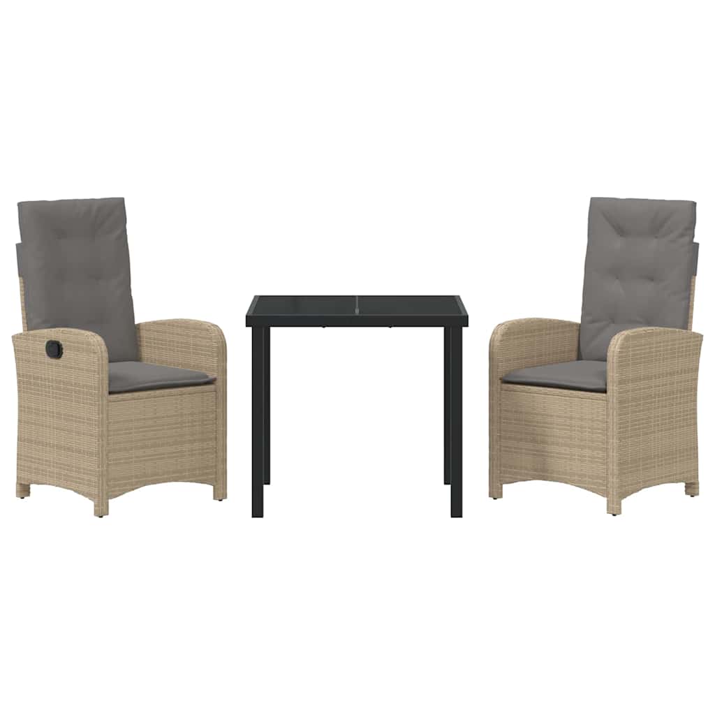 Tuin eettafelset met kussen 3 pcs Beige poly rattan – afbeelding 6