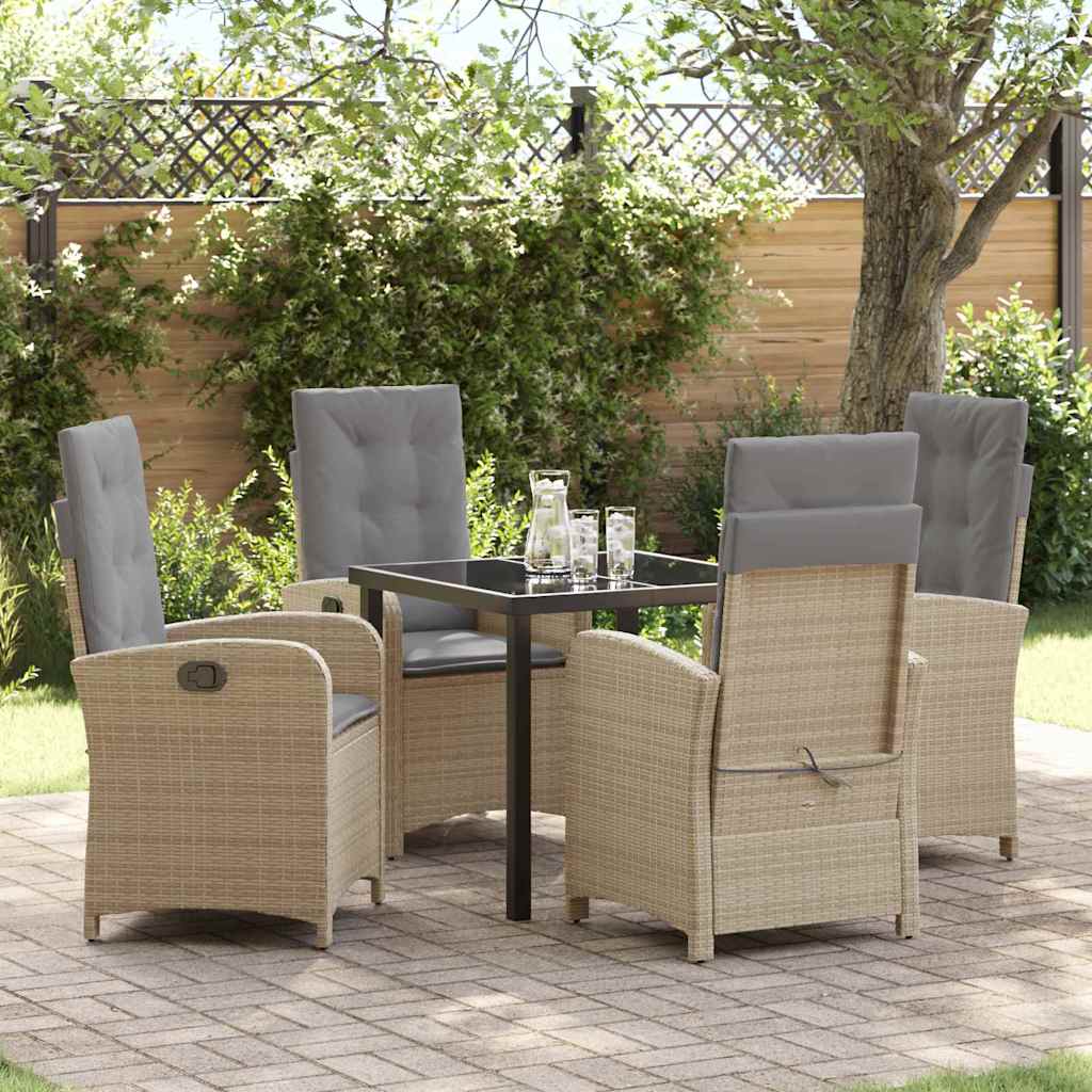 Tuin eettafelset met kussen 5 pcs Beige poly rattan – afbeelding 1