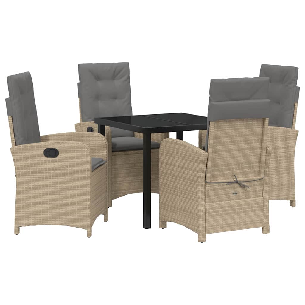 Tuin eettafelset met kussen 5 pcs Beige poly rattan – afbeelding 2