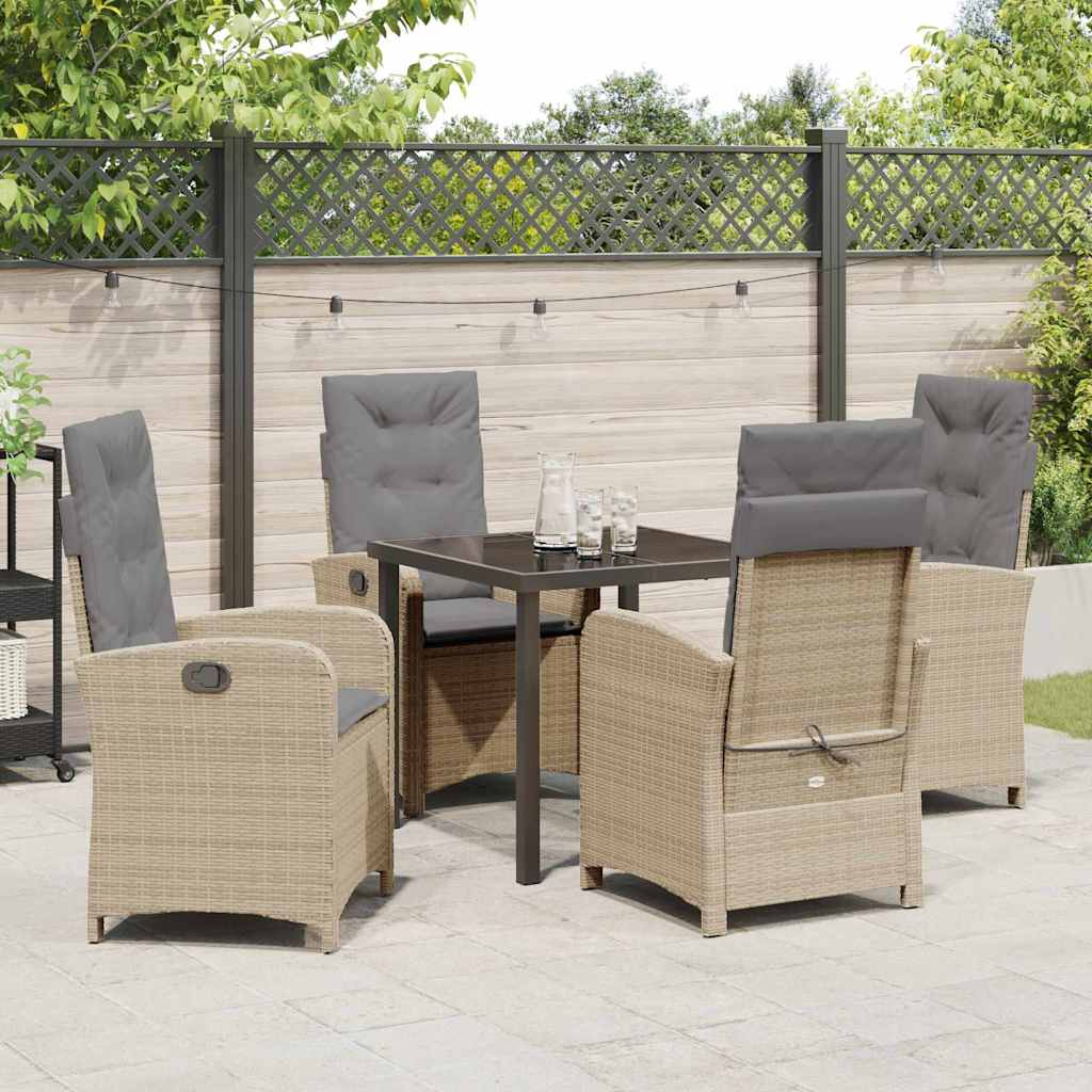 Tuin eettafelset met kussen 5 pcs Beige poly rattan – afbeelding 3
