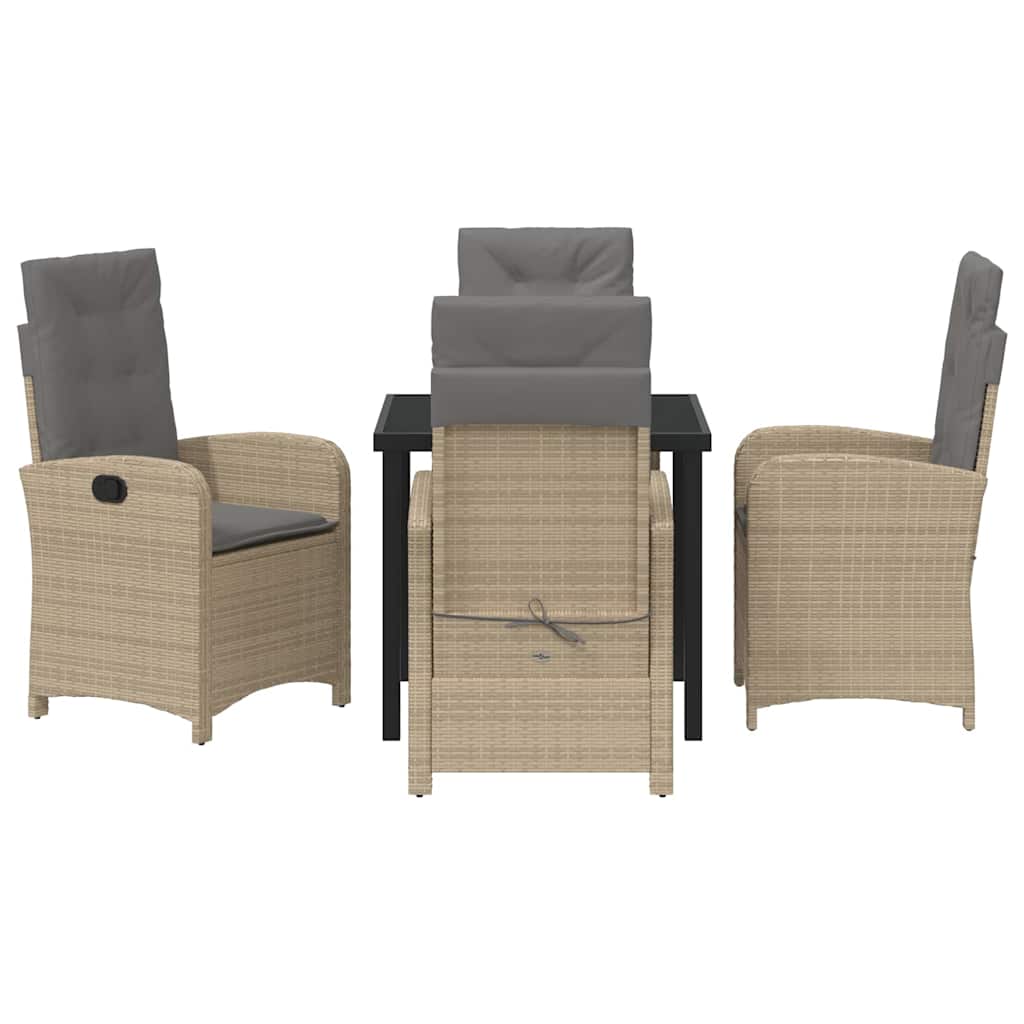 Tuin eettafelset met kussen 5 pcs Beige poly rattan – afbeelding 6