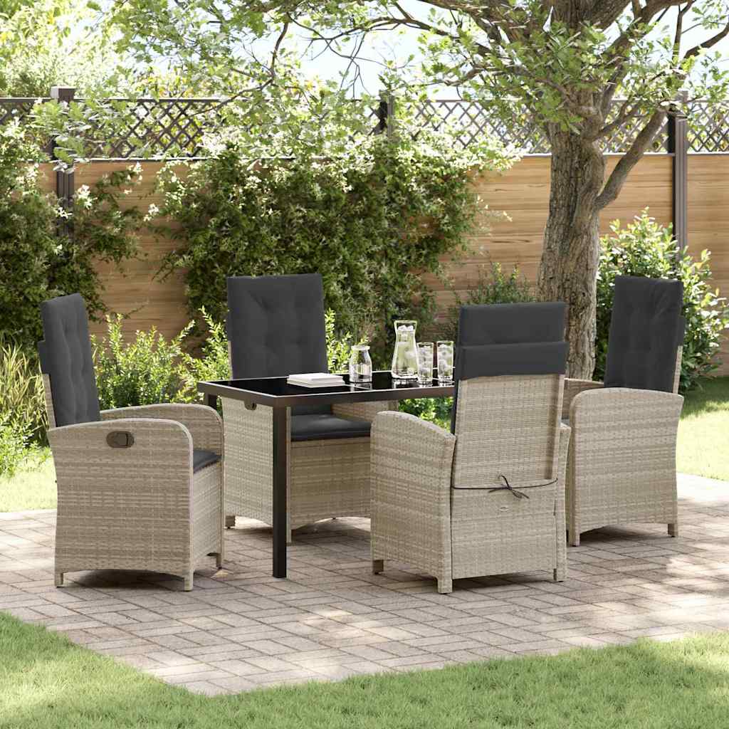 Tuin eettafelset met kussen 5 pcs Lichtgrijs poly rattan – afbeelding 1